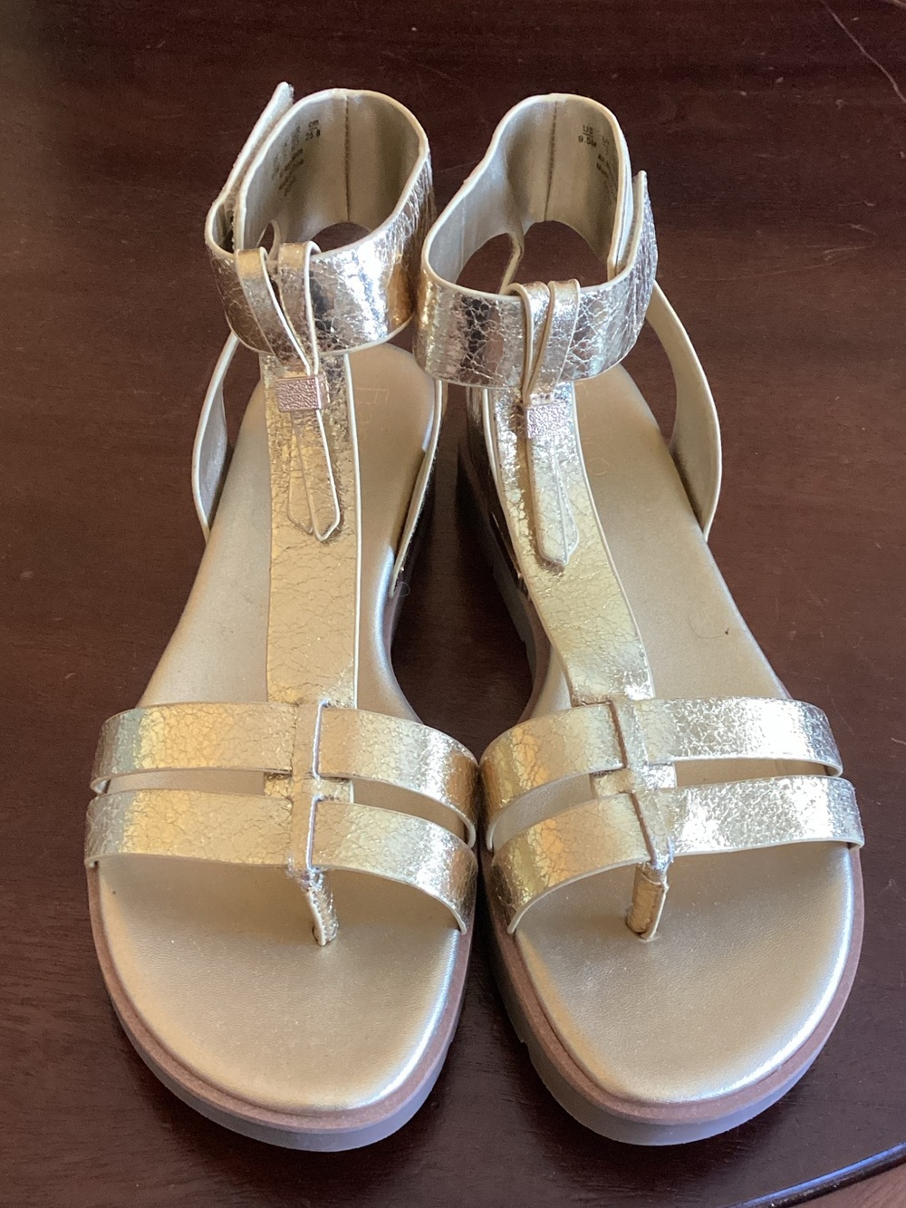 Franco Sarto Gold T-Strap Women's Sandals